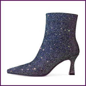 Sparkling Sequin Ankle Boots Kitten Heel Side Zipper Party Wedding
